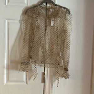 Light, pink, sheer polkadot blouse